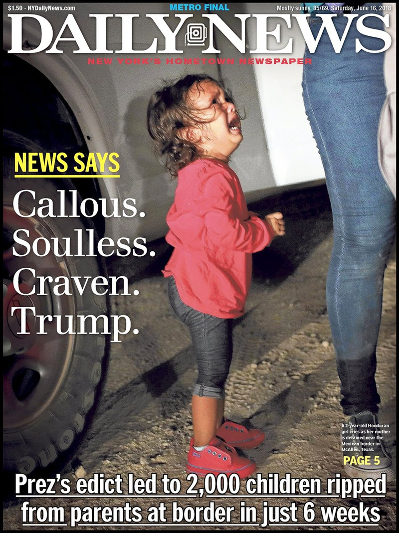 The image of a 2-year-old Honduran asylum seeker crying as her mother is searched and detained near the U.S.-Mexico border in McAllen, Texas, on June 12 was made by award-winning photographer John Moore. It was shared over social media countless times and appeared on numerous covers of newspapers across the country, including the Daily News in New York.